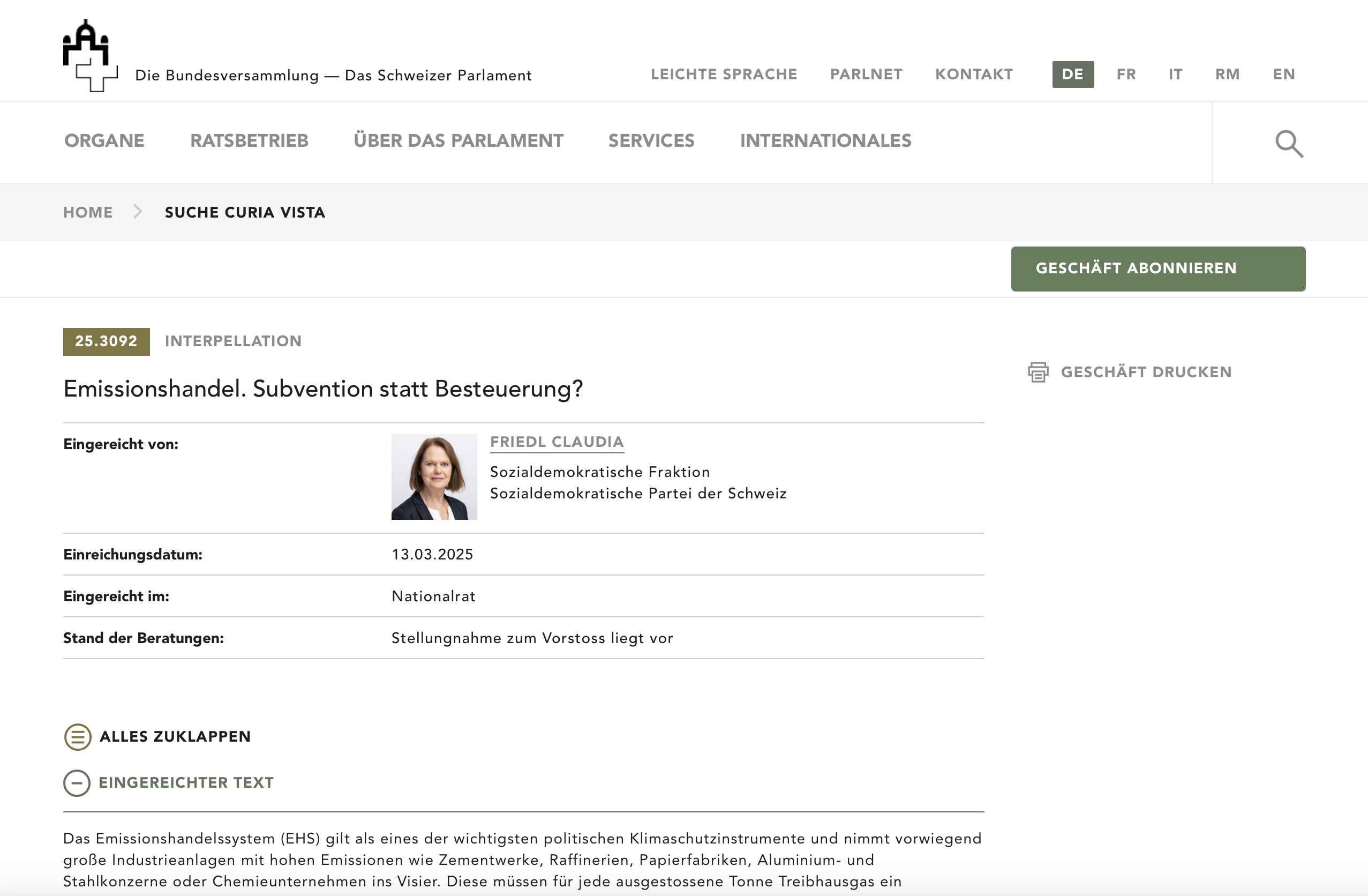 Subvention statt Besteuerung? (Interpellation 25.3092)